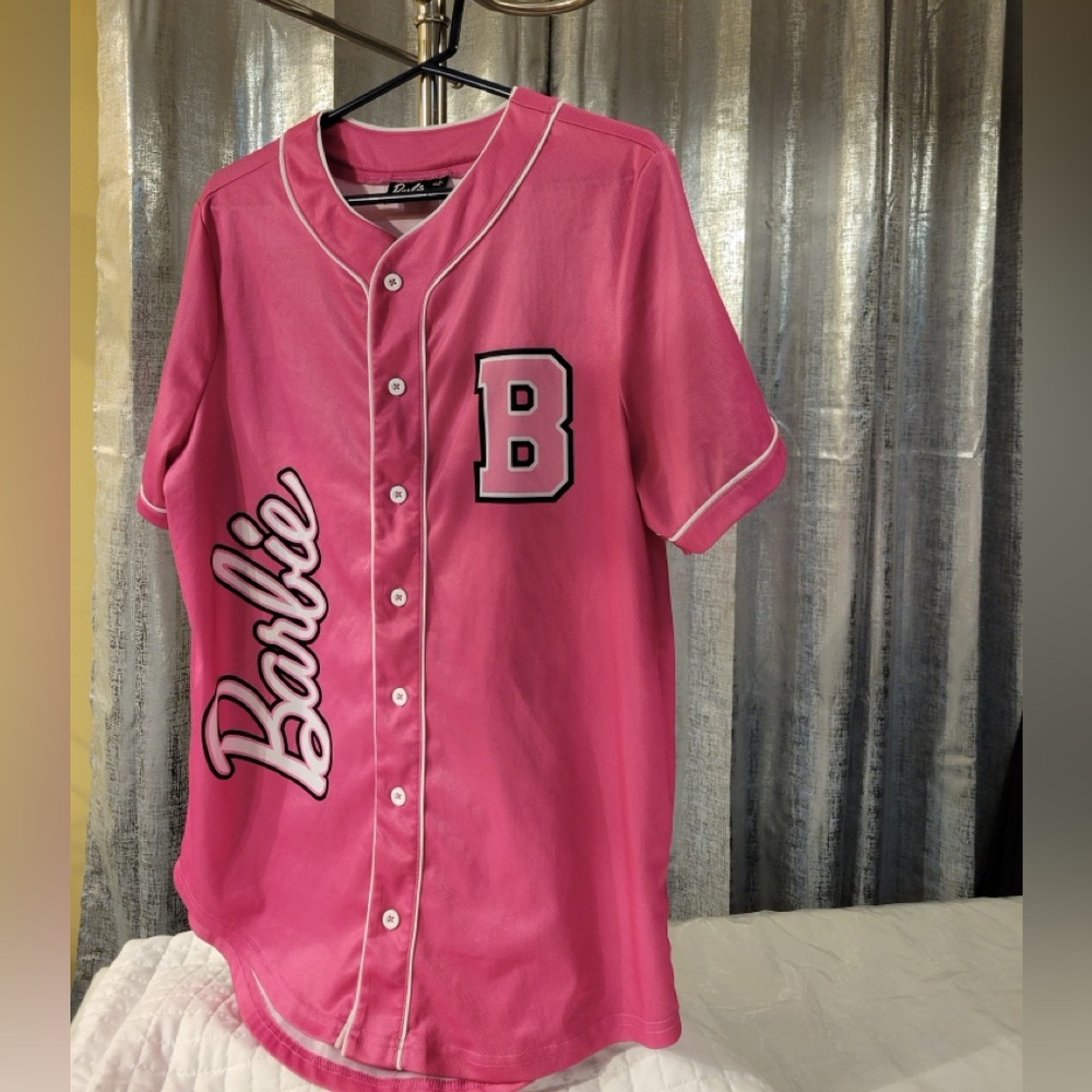 Malibu Barbie 59 Hot Pink Baseball Jersey Barbiecore Feminine Sporty Athletic - Picture 2 of 6